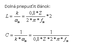 Dolná priepusť – π článok (výpočty L a C)